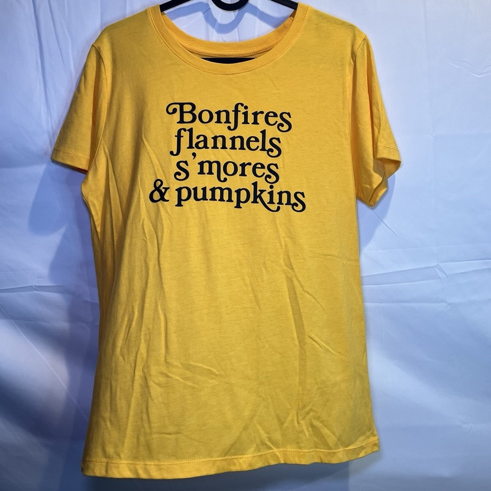 Graphic Women's T Shirt Medium M 8/10 Fall Yellow Pumpkins Smores Positive Tees
